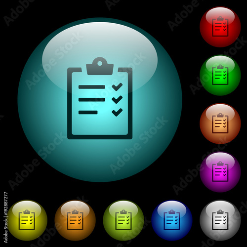 Task list icons in color illuminated glass buttons