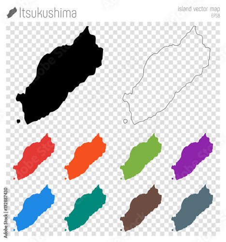 Itsukushima high detailed map. Island silhouette icon. Isolated Itsukushima black map outline. Vector illustration.