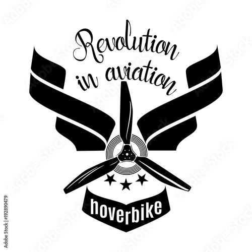 Hoverbike revolution in aviation vector logo, emblem design template photo