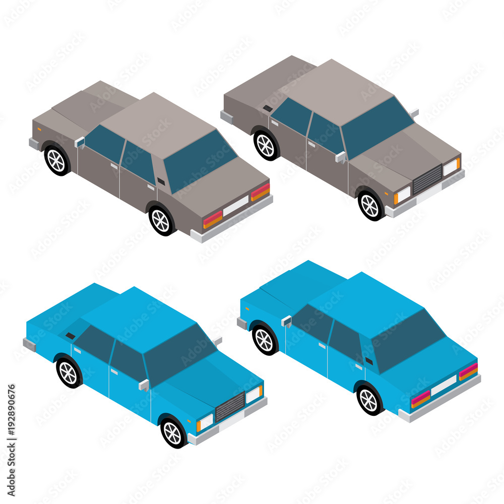 Isometric blue and brown car illustration on white background Isometric blue and brown car illustration on white background
