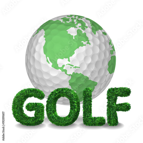 Golf ball like earth globe sphere for golf traveling. Vector isolated illustration