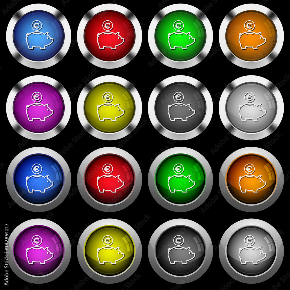 Euro piggy bank white icons in round glossy buttons on black background Euro piggy bank white icons in round glossy buttons on black background