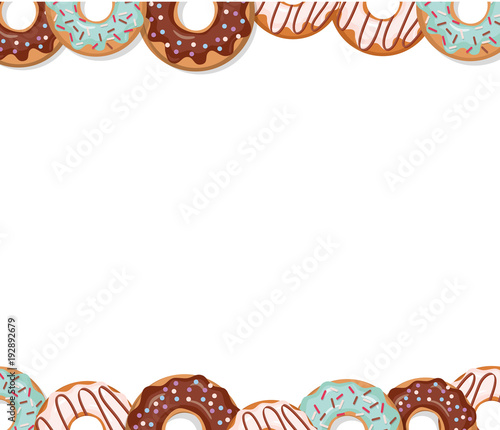 Sweet bakery design template. Cartoon donut borders.