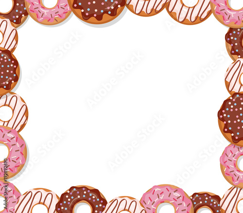 Sweet bakery design template. Cartoon donut frame isolated on white.