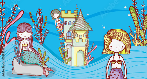 Little mermaids cute cartoons