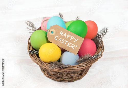 Easter eggs decoration wooden background