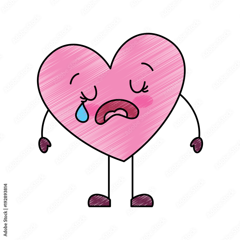 cute cartoon heart love crying sad character vector illustration ...