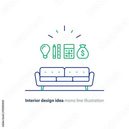Interior design solution, home renovation planning icons