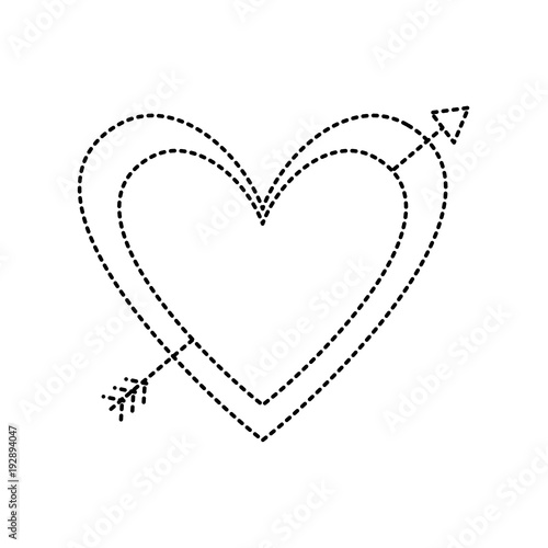 love heart pierced arrow valentine day romantic vector illustration dotted line image