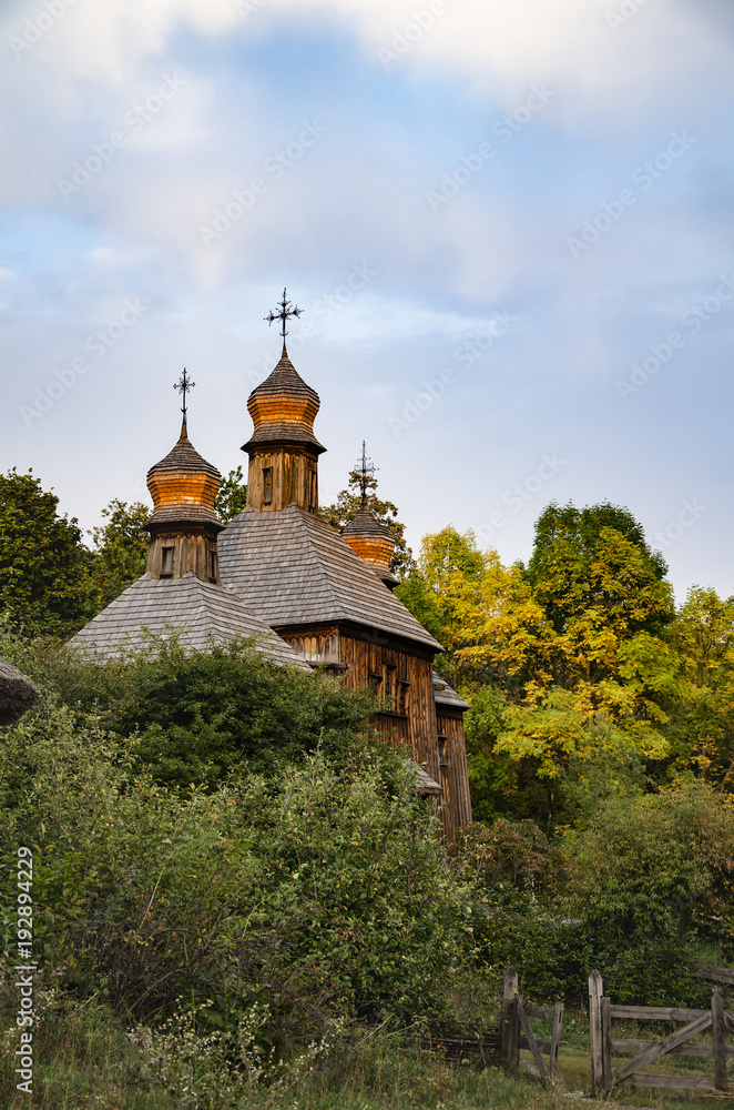Naklejka premium ancient orthodox church, wooden architecture