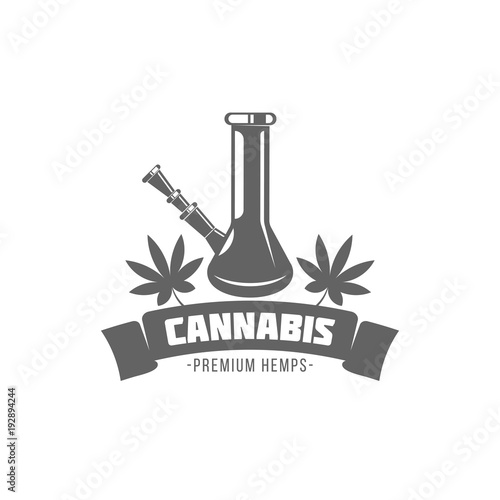 vector illustration badges bong and cannabis isolated of vintage monochrome style for advertising and web design
