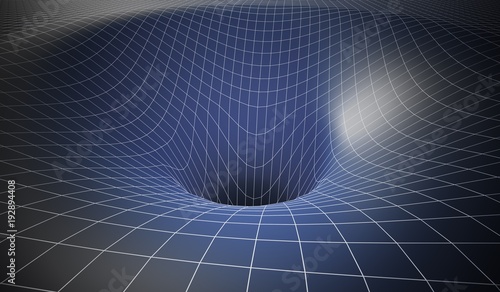 Curved spacetime caused by gravity of blackhole. 3D rendered illustration. photo