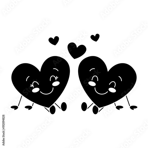 cute hearts couple sitting cartoon love relationship vector illustration  black and white image Stock Vector | Adobe Stock
