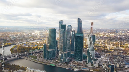 View of Moskva-city Moscow International Business Center Moscow  Russia. Clip. Top view of the magnificent Business Center-Moscow city