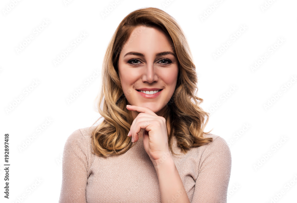 Attractive blond young woman. Portrait of a beautiful woman on a white background. Attractive blond young woman. Portrait of a beautiful woman on a white background.