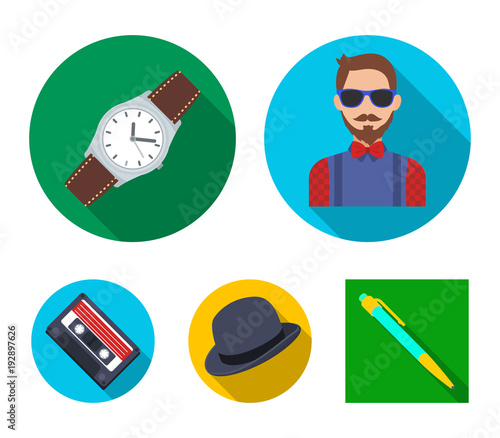 Hipster, fashion, style, subculture .Hipster style set collection icons in flat style vector symbol stock illustration web.
