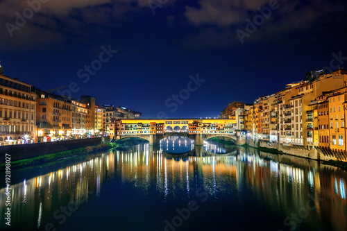 View of Ponte Vecchio at night. Florence, Italy © adisa