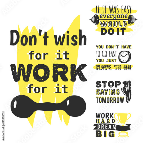 Sport motivational logo vector design hand drawn element banner gym crossfit trainings motivation text lettering illustration.