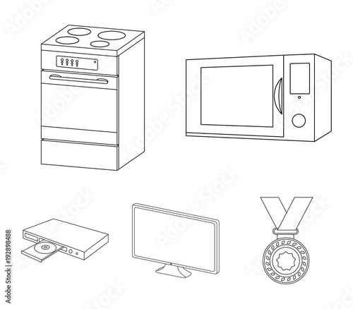 Home appliances and equipment outline icons in set collection for design.Modern household appliances vector symbol stock web illustration.