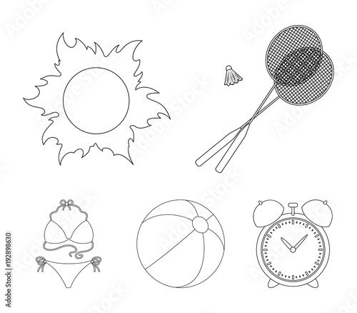 A game of badminton, a ball and the sun.Summer vacation set collection icons in outline style vector symbol stock illustration web.