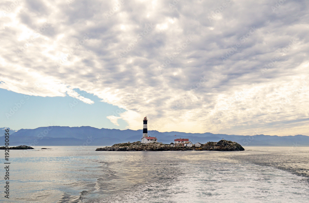 Race Rocks lighthouse and ecological reserve, Victoria, BC, Canada. Dramatic Sky