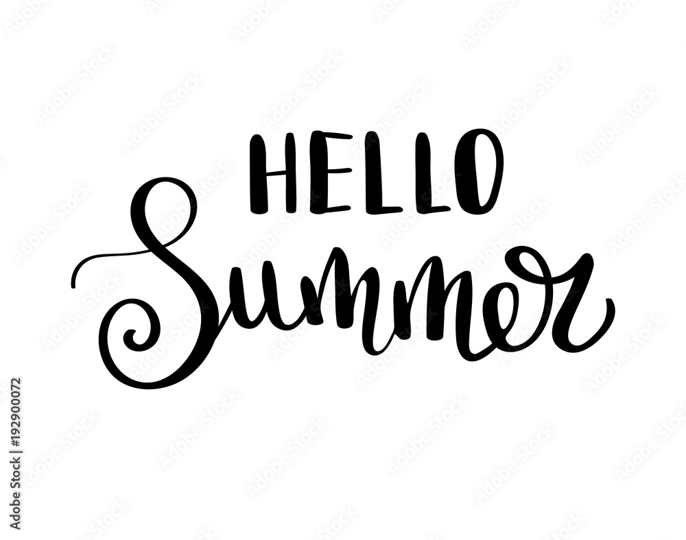 Fototapeta premium Brush lettering composition. Isolated phrase Hello, summer on white background