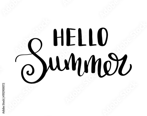 Brush lettering composition. Isolated phrase Hello, summer on white background