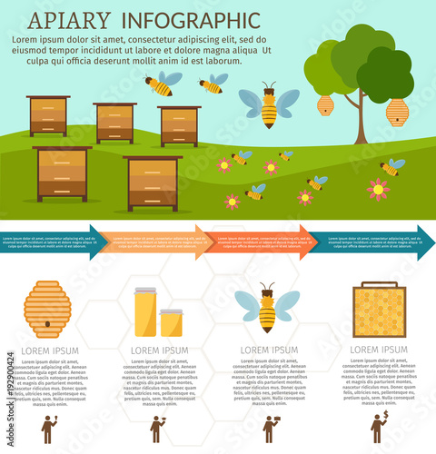 Sweet Honey apiary vector flat illustrations set