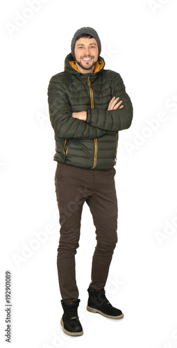 Young man in warm clothing ...
