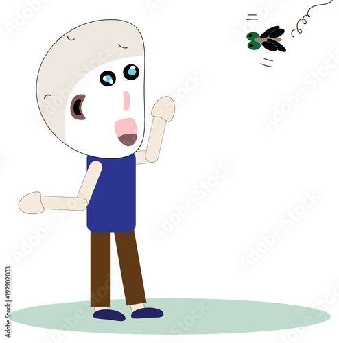 Webcartoon Illustration fable idea a bald man and a fly