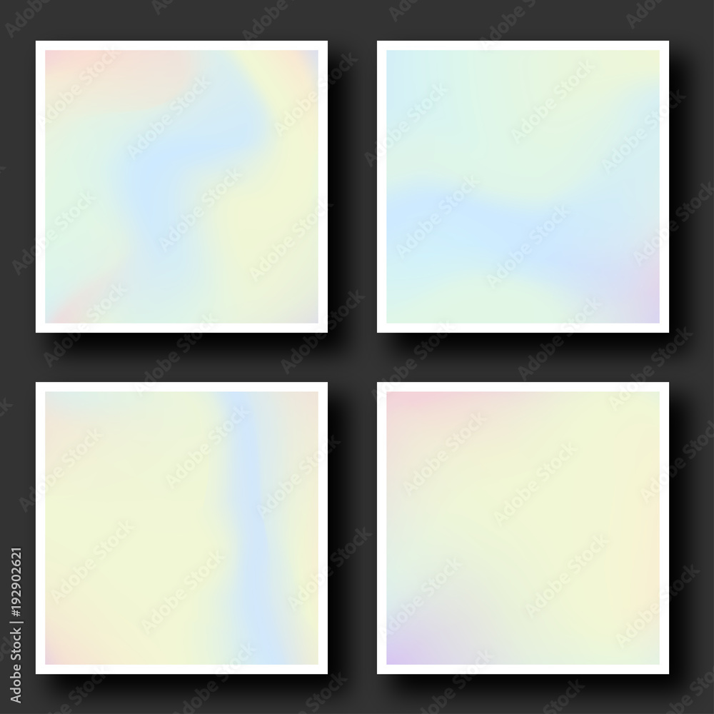Holographic background set in 80s - 90s style. Vibrant hologram frames with gradient in pastel colors