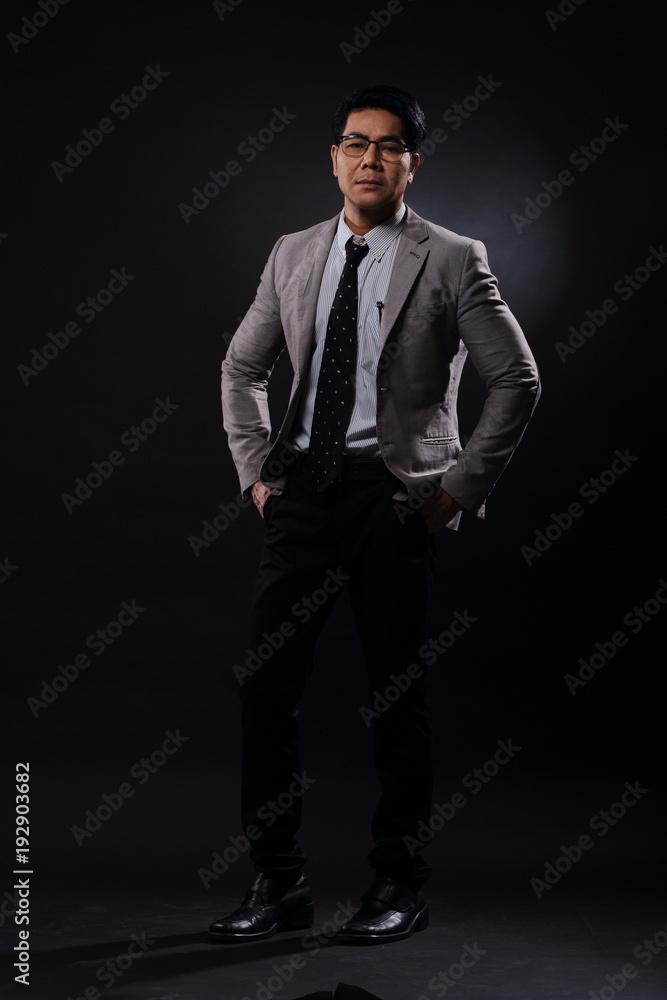 Full Length Snap Figure, Business Man Stand in gray Suit white shirt black pants