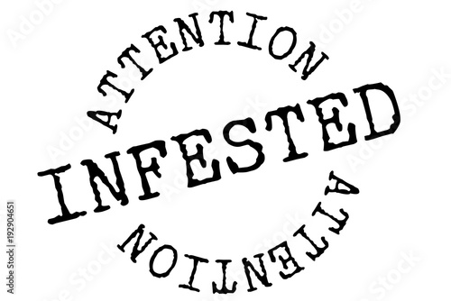 Infested	 typographic stamp. Typographic sign, badge or logo