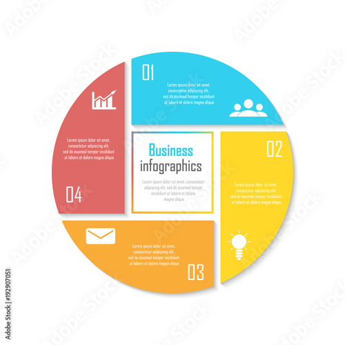 Template for circle diagram, options, web design, graph and round infographic. Business concept with 4 elements, step, option.