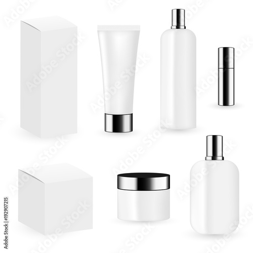 White color cosmetic package template collection for cream, foams, gel, lotion, pomade and shampoo.