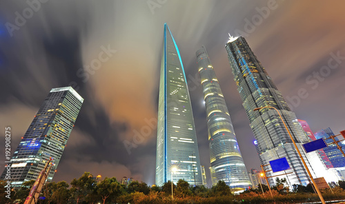 Photography the night view of the lujiazui financial centre in shanghai china