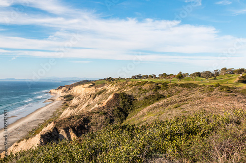 A golf course in Torrey Pines overlooking Black's Beach, a clothing optional beach in San Diego, California. photo
