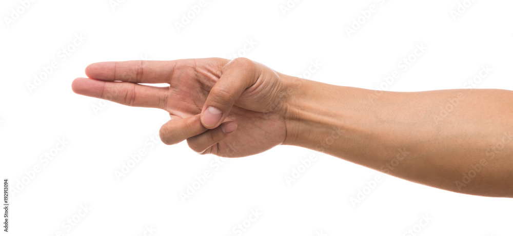 Men hand showing the multi action over white background, include clipping path Men hand showing the multi action over white background, include clipping path