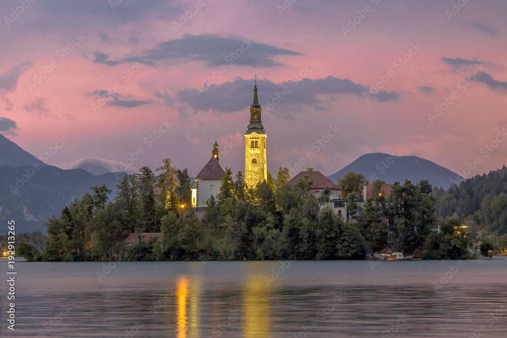 Landscape scene Lake bled with church on island