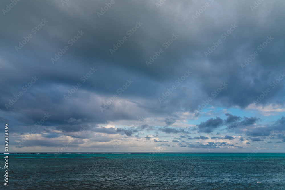 Overcast Caribbean Sky and Corals from Elevated View in San Andres