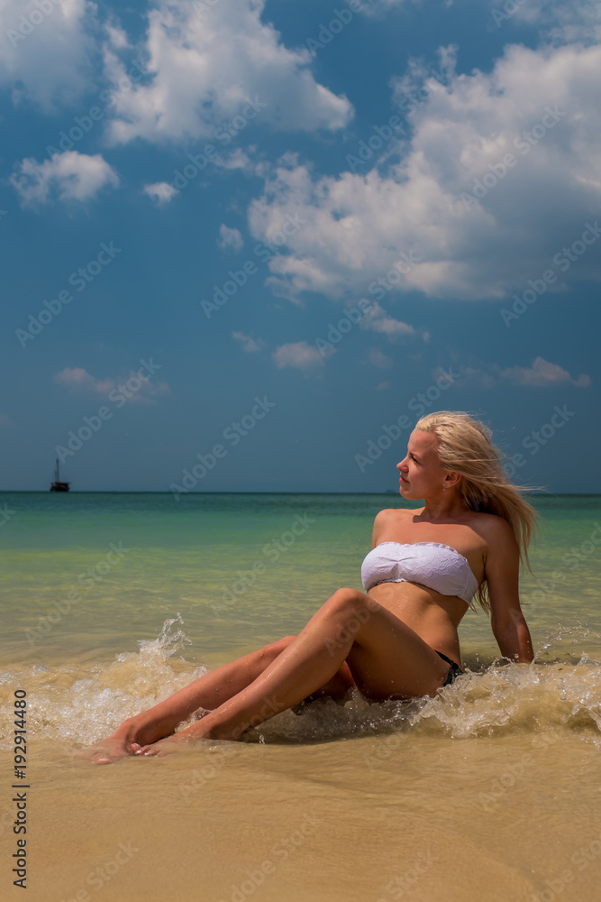 woman resting at the tropical Thailand Railay beach woman resting at the tropical Thailand Railay beach