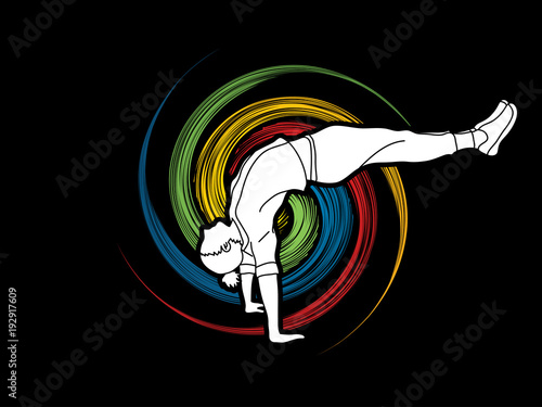 Street dance, B boys dance, Hip Hop Dancing action designed on spin wheel background graphic vector