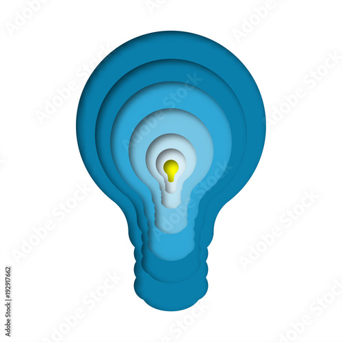 Blue simple light bulb in paper cut concept for Business idea graphic design vector