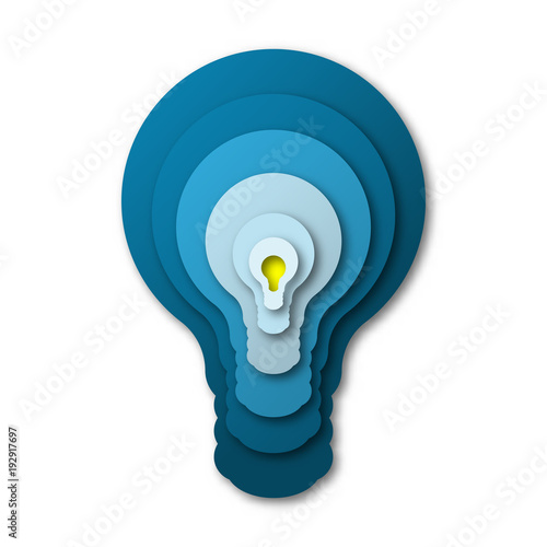 Blue simple light bulb in paper cut concept for Business idea graphic design vector
