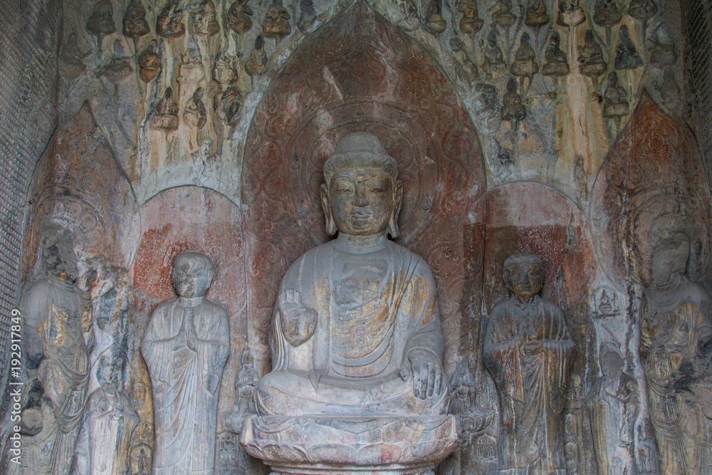 Close-up Stone Buddha Statue Carved from the mountains