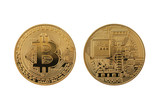 Bitcoin currency of Gold medal isolated on white background.