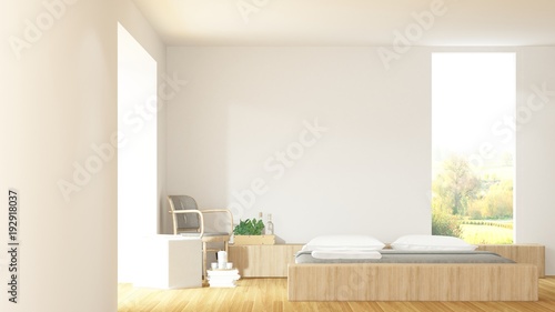 The interior hotel bedroom space 3d rendering and nature view
