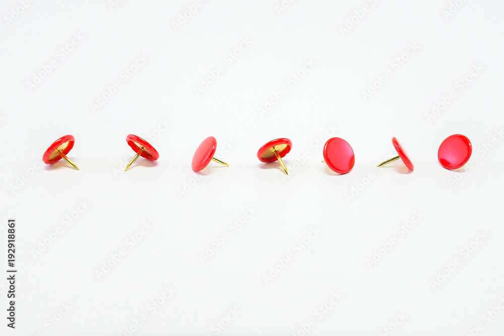 Various view pins placed on a white background.