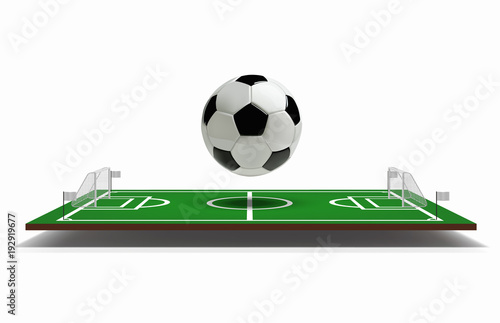 Soccer or Football Field vector 3D with football ball. Green soccer field. Game Vector Stadium