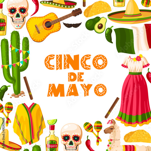 Cinco de Mayo festive card of mexican fiesta party